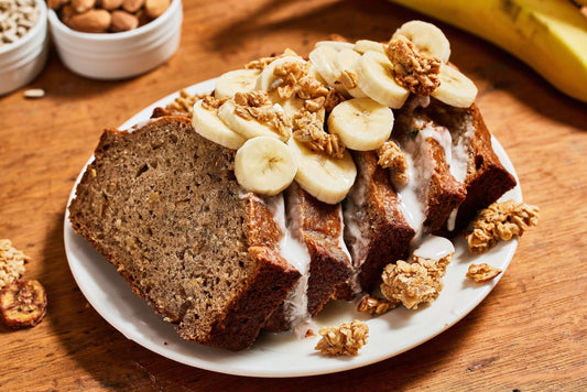 Recipe: Indulgent Granola Banana Bread - vegan option, maade with Michele's Granola and Granola Butter