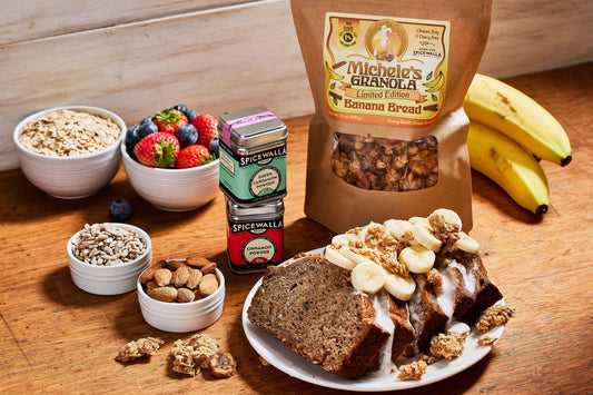 Michele's Limited Edition Banana Bread Granola, a vegan, gluten-free granola featuring Spicewalla cardamom and cinnamon