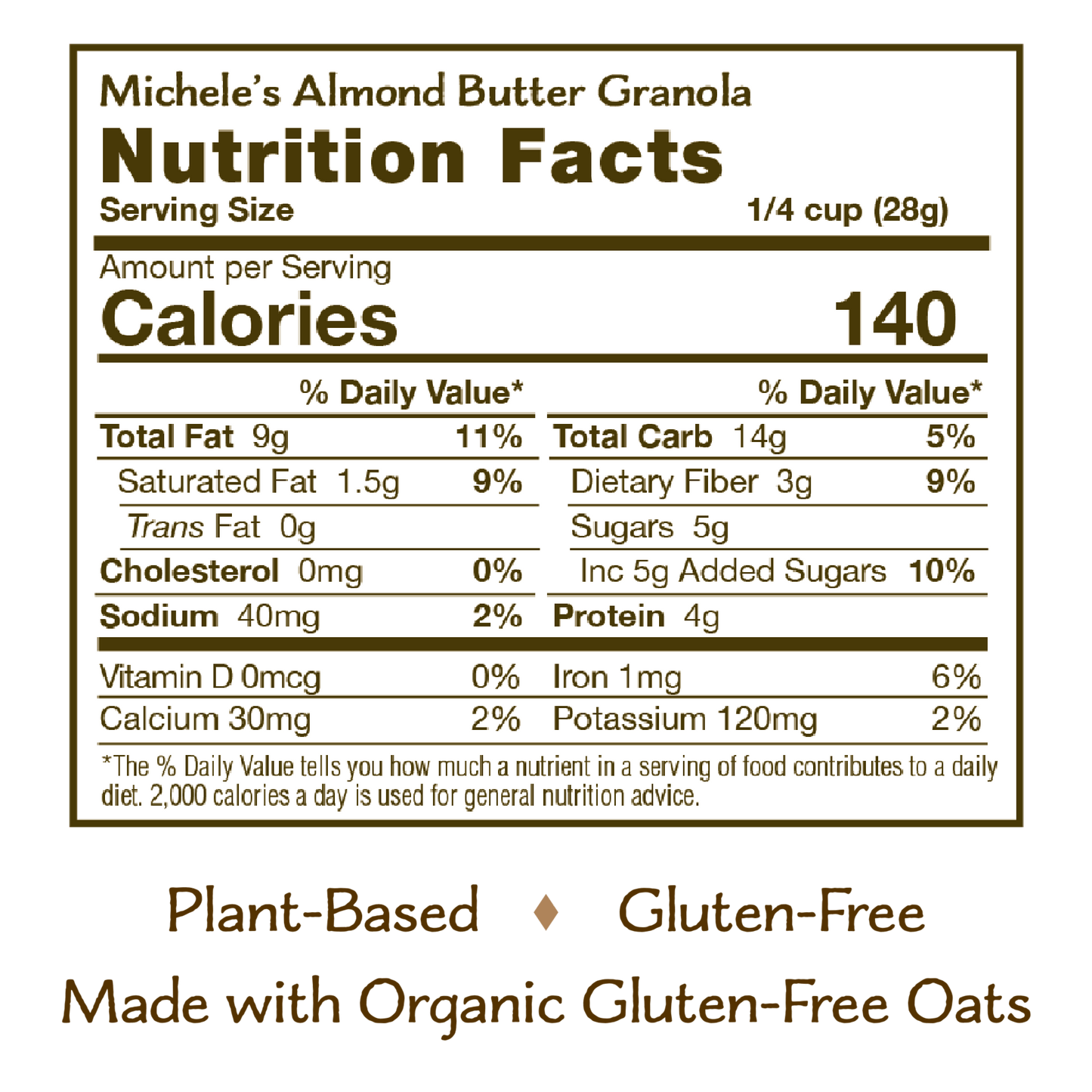 Nutrition panel for Almond Butter Granola