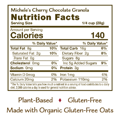 Nutrition panel for Cherry Chocolate Granola