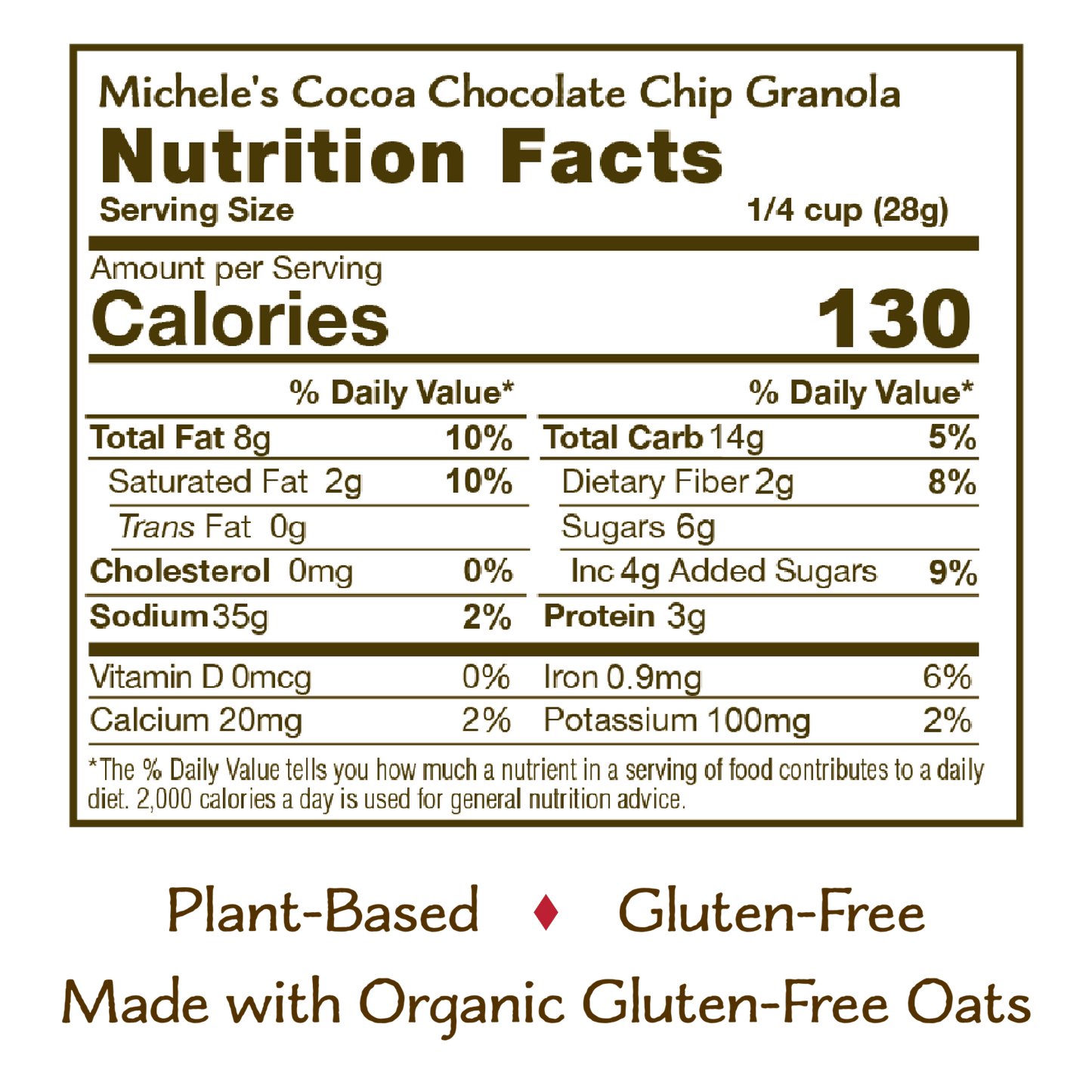 Nutrition panel for Cocoa Chocolate Chip Granola