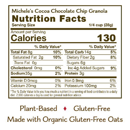 Nutrition panel for Cocoa Chocolate Chip Granola