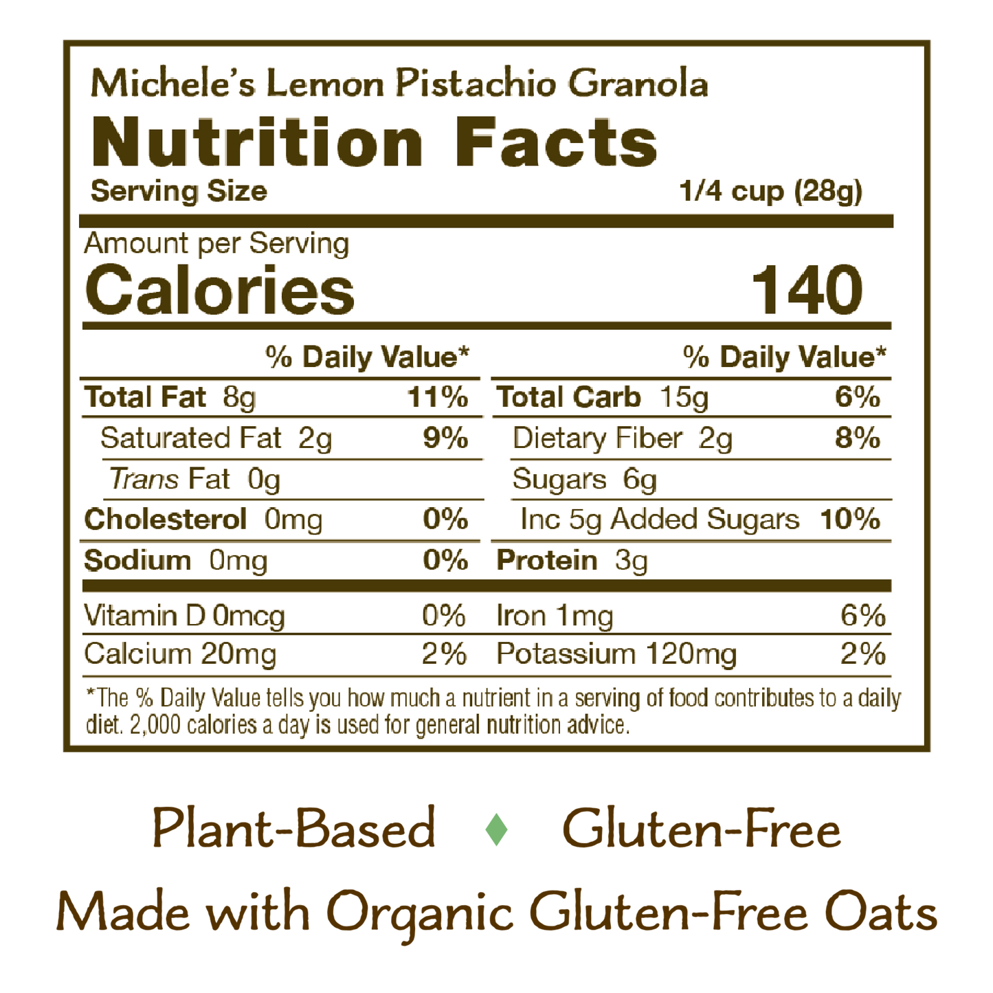 Nutrition panel for Lemon Pistachio Granola