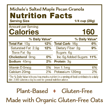 Nutrition panel for Salted Maple Pecan Granola