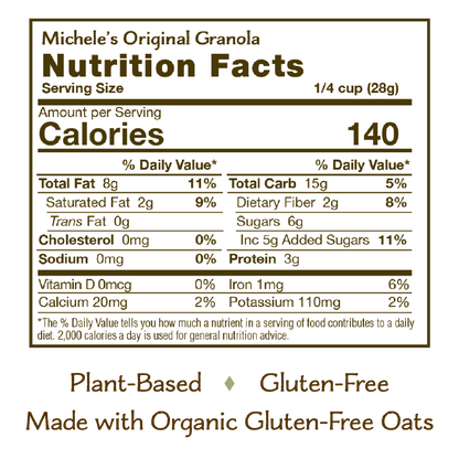 Nutrition panel for Original Granola